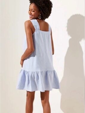 LOFT Light Blue Sleeveless Ruffle Hem Linen Blend Sundress - Women